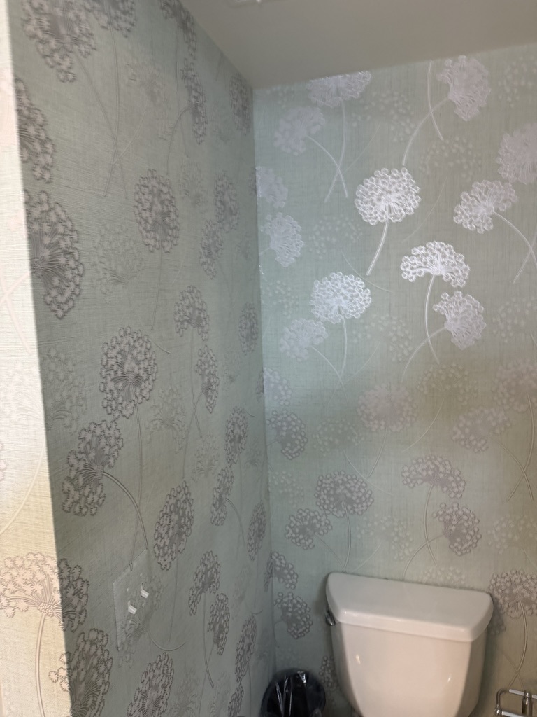finished bathroom wallpaper installation