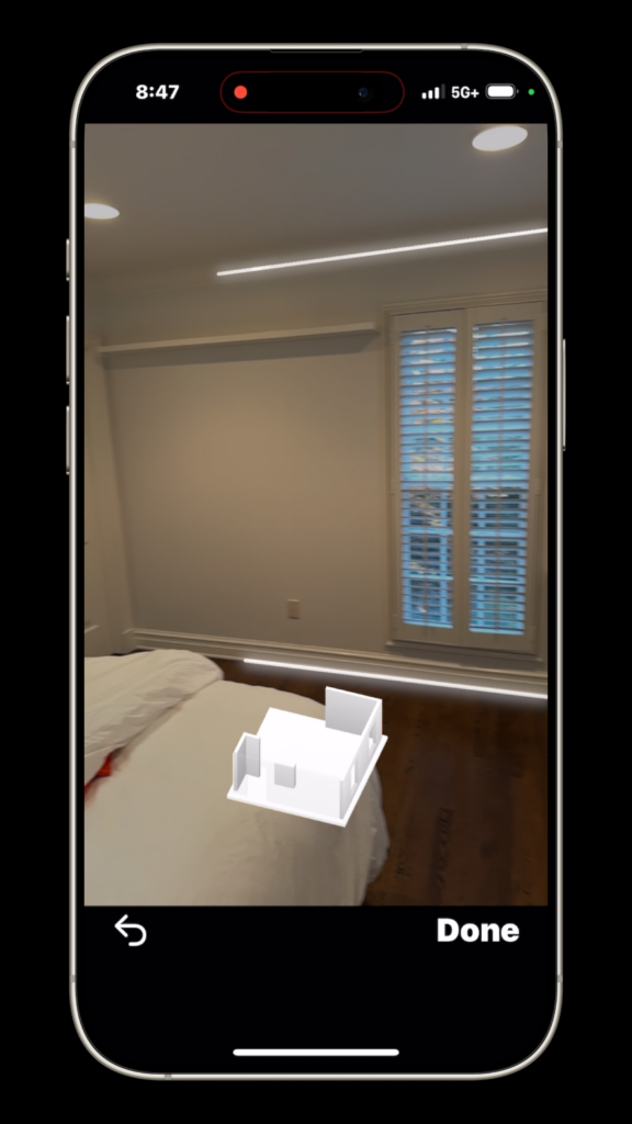 image of the 'focal Scan' LiDAR technology working on the focal wall app. Scanning walls for measurements.