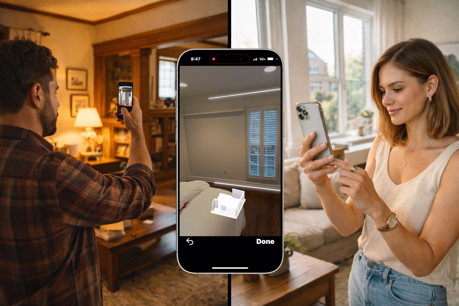 Person scanning a room with focalScan on iPhone using LiDAR